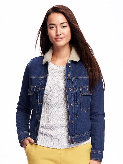Image number 1 showing, Classic Sherpa-Lined Denim Jacket for Women