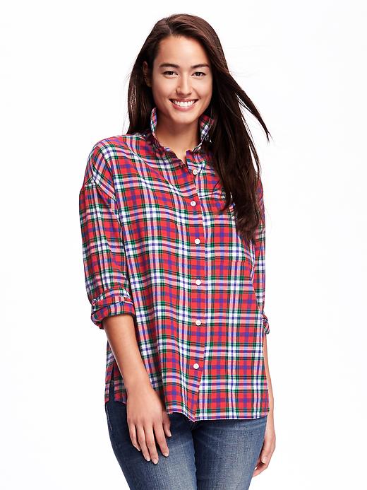 View large product image 1 of 1. Boyfriend Plaid Pocket Shirt for Women