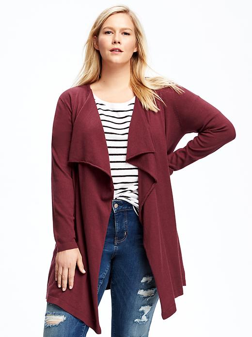 View large product image 1 of 1. Open-Front Plus-Size Asymmetrical Cardi
