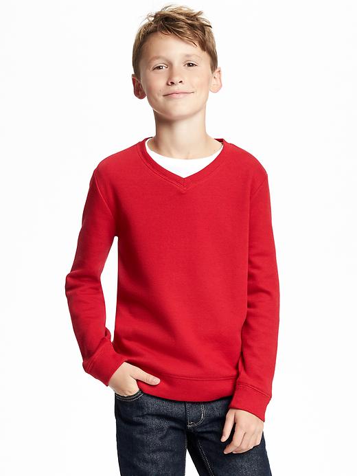 View large product image 1 of 2. French-Rib V-Neck Solid Sweater for Boys