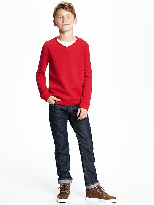 View large product image 2 of 2. French-Rib V-Neck Solid Sweater for Boys