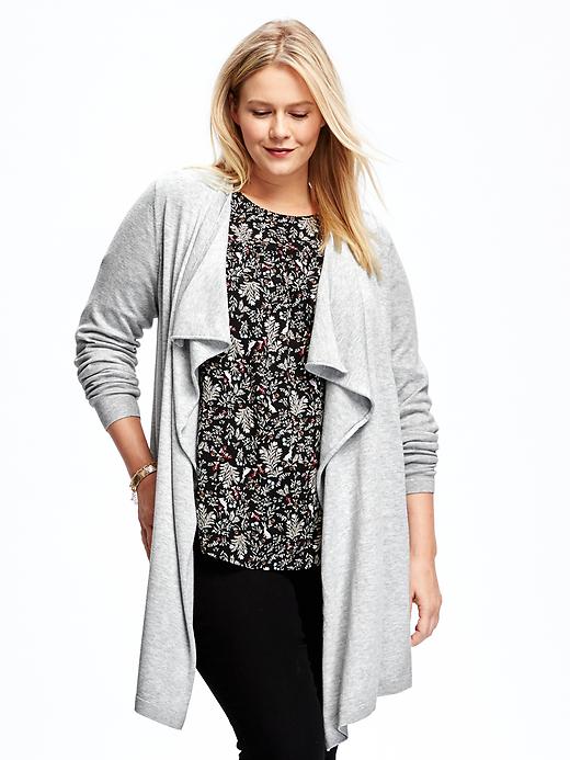 View large product image 1 of 1. Open-Front Plus-Size Asymmetrical Cardi