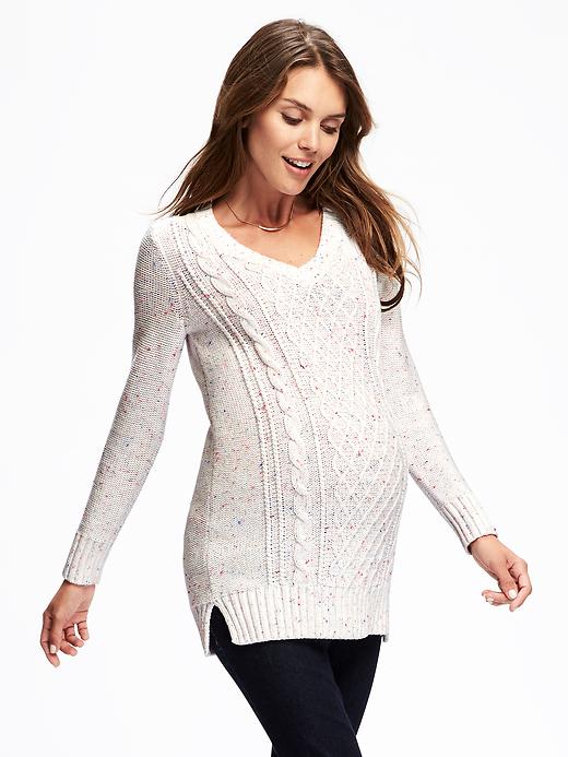 Image number 1 showing, Maternity Classic Cable-Knit Pullover