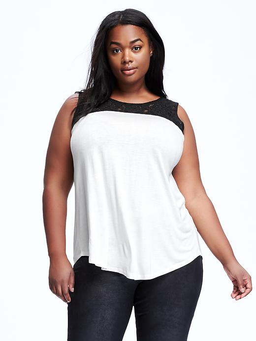 View large product image 1 of 1. Lace-Yoke Plus-Size High-Neck Swing Top