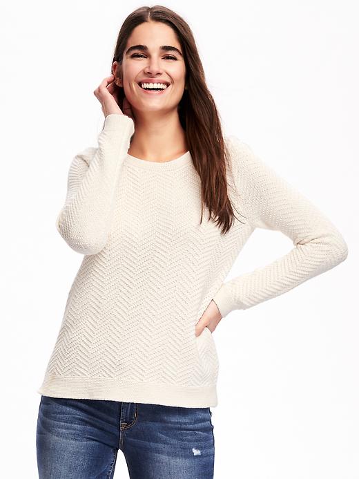 Image number 1 showing, Relaxed Textured Crew-Neck Sweater for Women