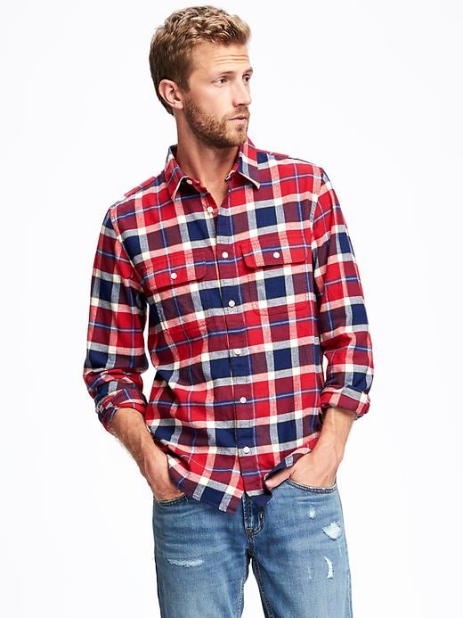 Image number 1 showing, Regular-Fit Plaid Flannel Pocket Shirt for Men