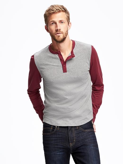 View large product image 1 of 1. Color-Block Henley for Men