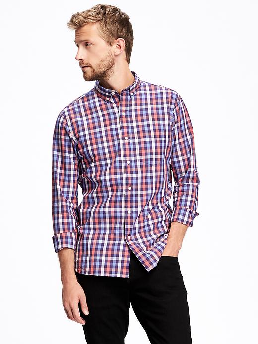 Image number 1 showing, Slim-Fit Classic Plaid Shirt for Men