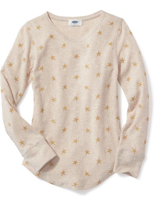 View large product image 1 of 1. Long & Lean Thermal Crew-Neck Tee for Girls