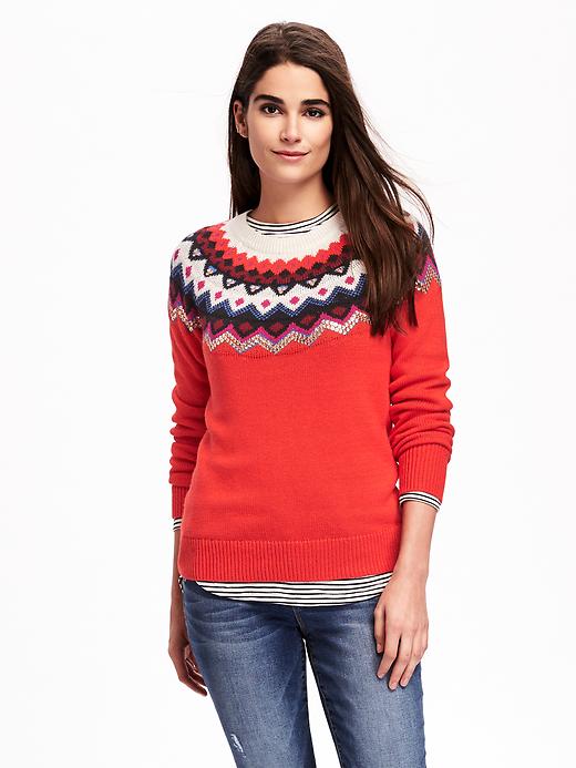 Image number 1 showing, Sequined Fair Isle Sweater for Women