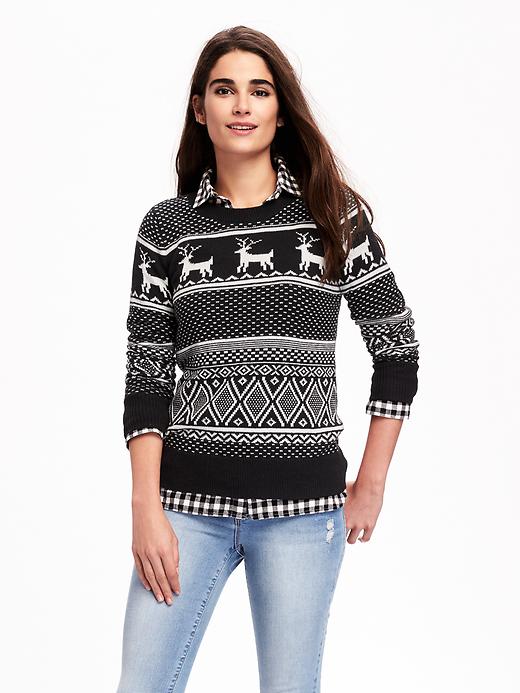 Image number 1 showing, Reindeer-Graphic Sweater for Women