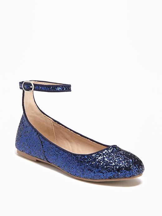 View large product image 1 of 3. Glitter Ankle-Strap Ballet Flats for Girls