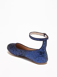 View large product image 3 of 3. Glitter Ankle-Strap Ballet Flats for Girls