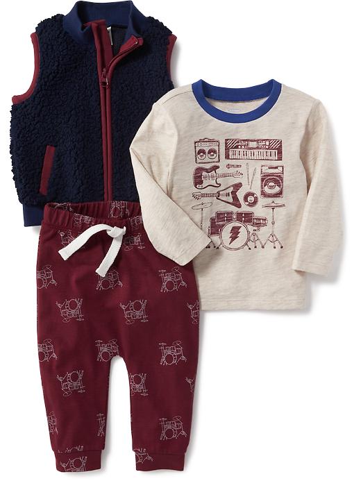 View large product image 1 of 1. 3-Piece Sherpa Vest, Graphic Tee and Pants Set for Baby