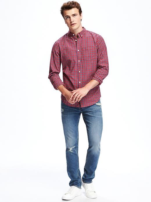 Image number 3 showing, Slim-Fit Plaid Oxford Stretch Shirt for Men