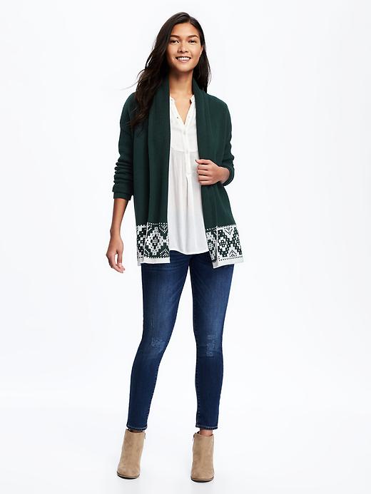 Image number 3 showing, Patterned Shawl-Collar Open-Front Cardi for Women