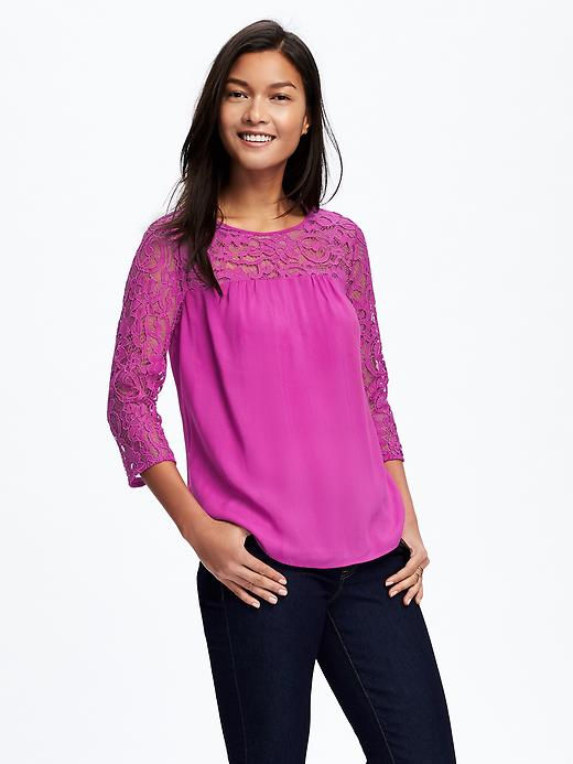 View large product image 1 of 1. Relaxed Lace-Trim Blouse for Women