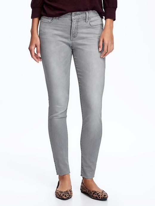 View large product image 1 of 3. Mid-Rise Grey-Wash Raw-Hem Rockstar Jeans for Women