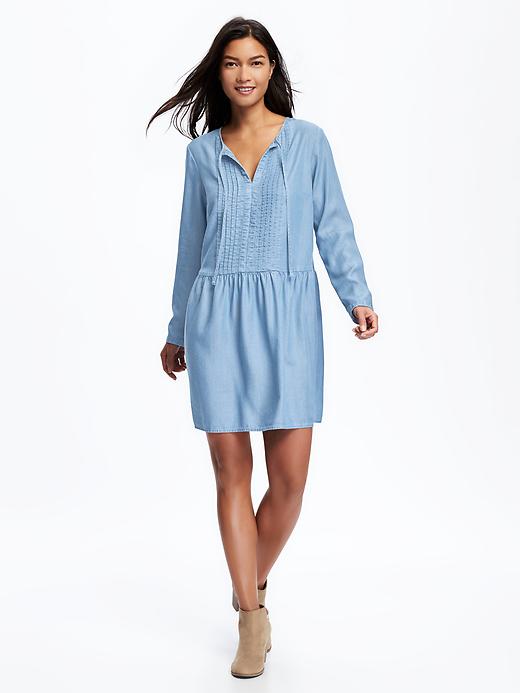 Image number 1 showing, Pleated Tie-Neck Swing Dress for Women