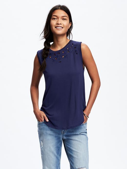 Image number 1 showing, Relaxed Cutwork Tank for Women