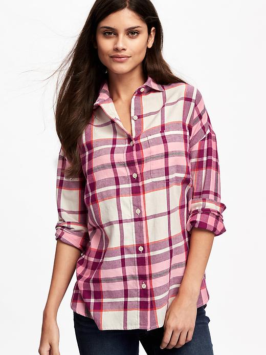 Image number 4 showing, Plaid Boyfriend Flannel Shirt for Women