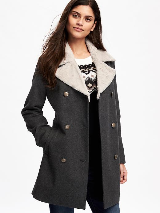 Image number 4 showing, Double-Breasted Wool-Blend Peacoat for Women