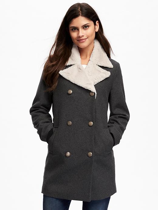 Image number 1 showing, Double-Breasted Wool-Blend Peacoat for Women
