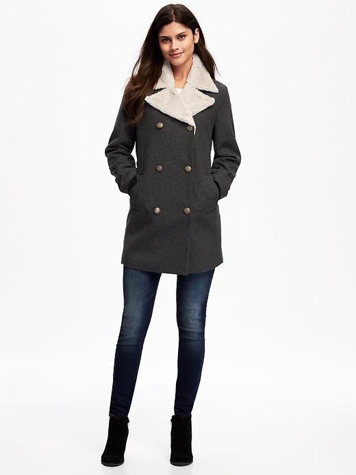 Image number 3 showing, Double-Breasted Wool-Blend Peacoat for Women
