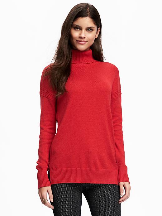 Image number 1 showing, Relaxed Hi-Lo Turtleneck Pullover for Women