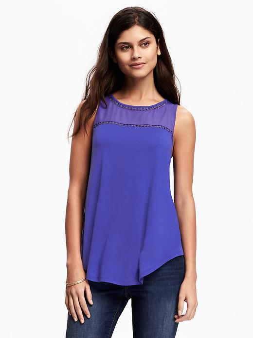 View large product image 1 of 1. High-Neck Embroidered-Yoke Swing Tank for Women