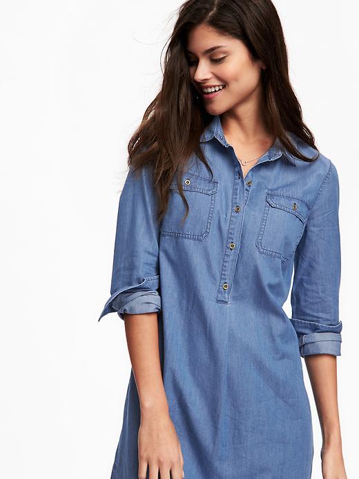 Image number 3 showing, Chambray Shirt Dress for Women