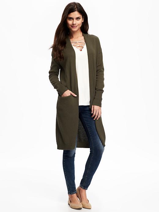 View large product image 1 of 1. Relaxed Open-Front Long Sweater for Women