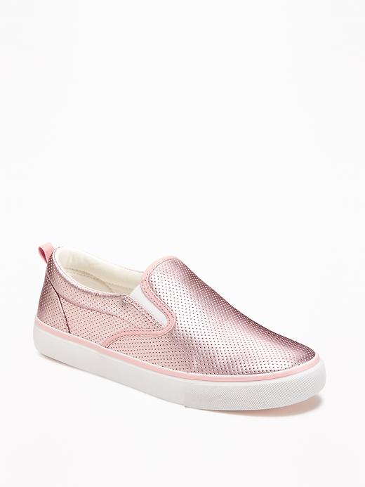 View large product image 1 of 1. Perforated Metallic Slip-Ons for Girls