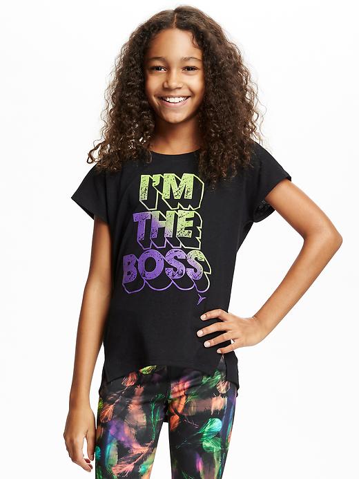View large product image 1 of 1. Go-Dry Relaxed Hi-Lo Graphic Tee for Girls
