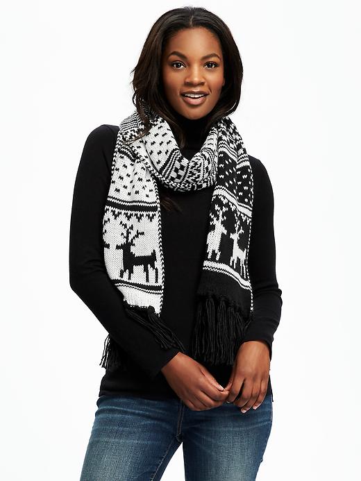 View large product image 2 of 2. Jacquard Fringe Scarf for Women