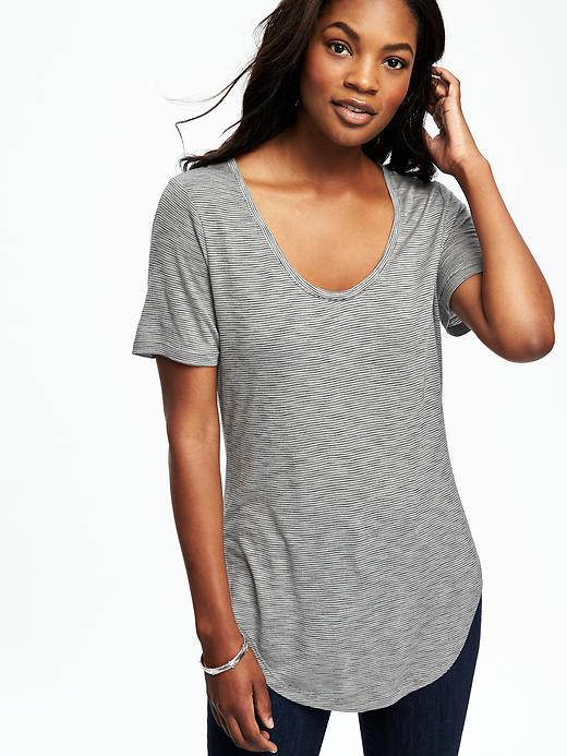 Image number 4 showing, Relaxed Striped Curved-Hem Tee for Women