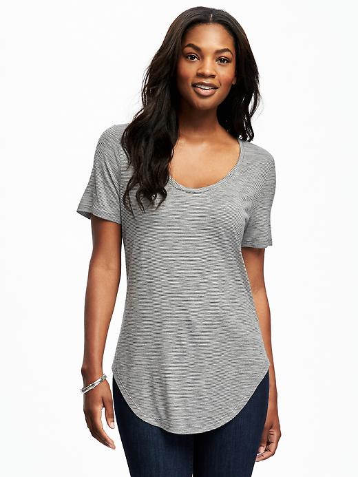Image number 1 showing, Relaxed Striped Curved-Hem Tee for Women