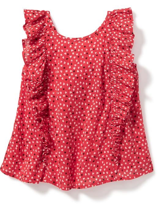 View large product image 1 of 2. Ruffle-Trim Heart-Patterned Swing Top for Toddler