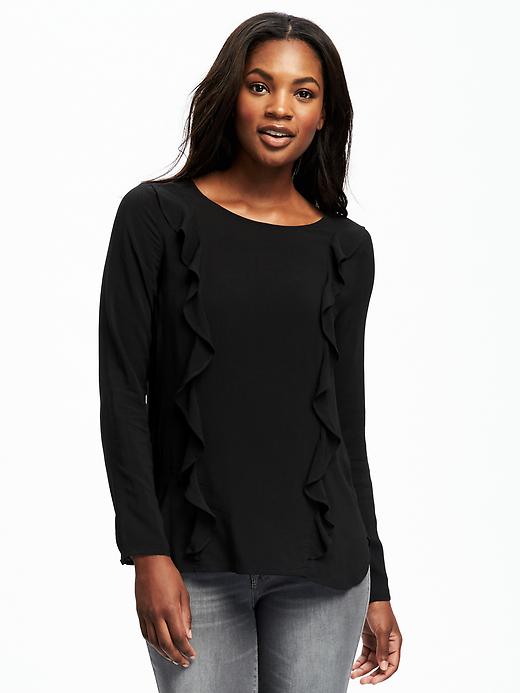 Image number 1 showing, Classic Ruffle-Top Blouse for Women