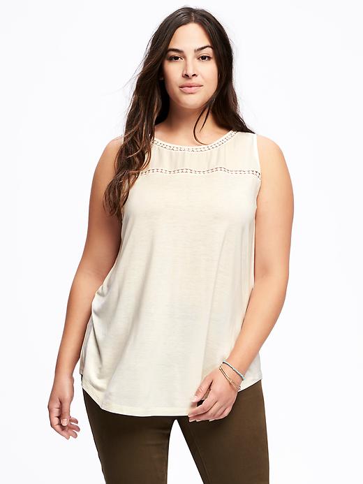 View large product image 1 of 1. High-Neck Plus-Size Embroidered Tank