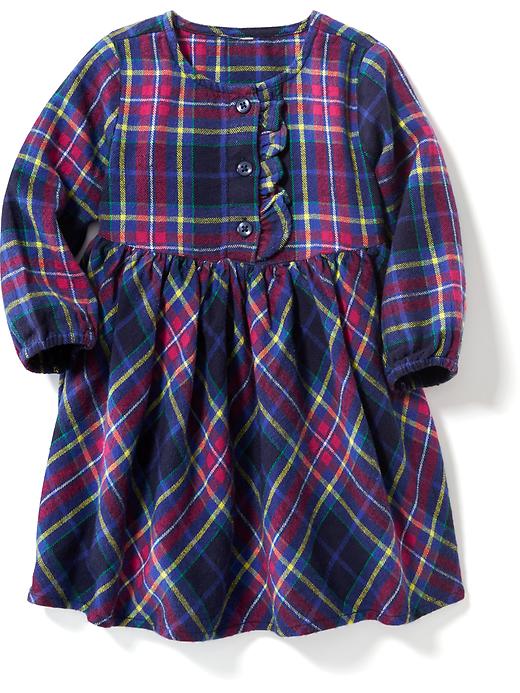 View large product image 1 of 1. Plaid Ruffled-Placket Twill Dress for Baby