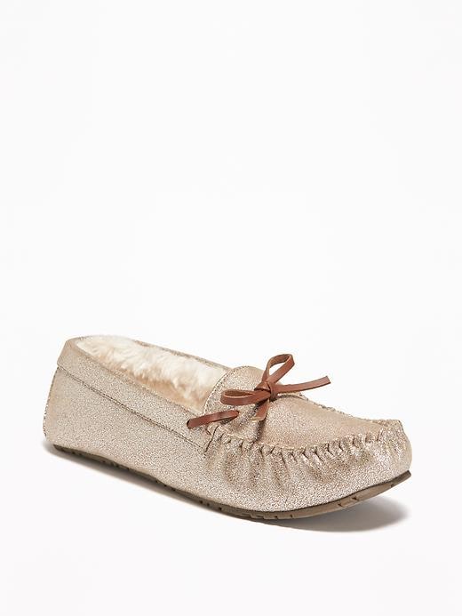 Image number 1 showing, Sueded Sherpa-Lined Moccasin Slippers for Women