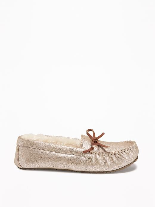Image number 4 showing, Sueded Sherpa-Lined Moccasin Slippers for Women