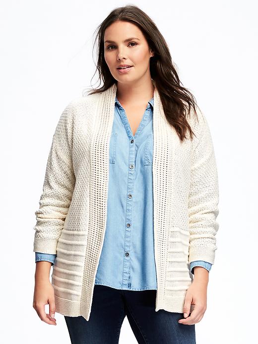 Image number 1 showing, Relaxed Mixed-Texture Plus-Size Cardi