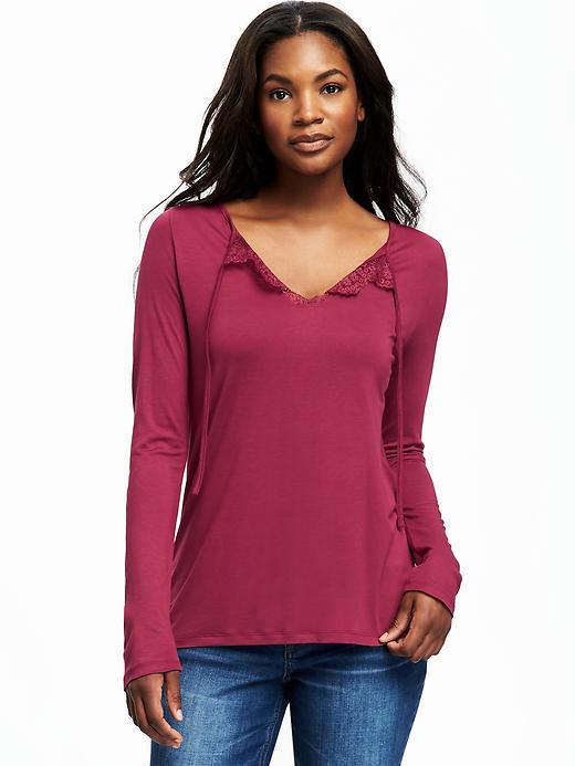Image number 1 showing, Relaxed Lace-Trim Top for Women