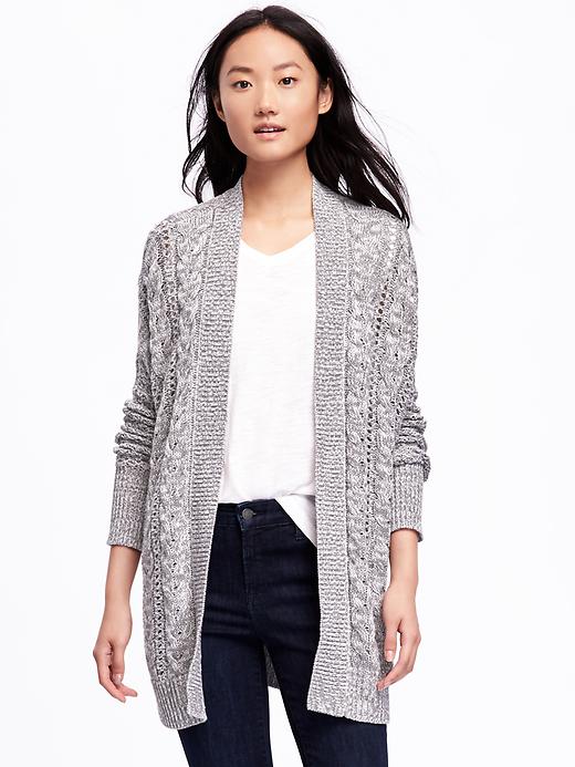 Image number 1 showing, Cable-Knit Open-Front Cardi for Women
