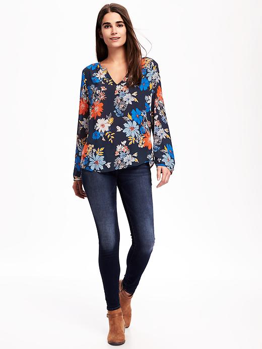 Image number 3 showing, Printed Lightweight Shirred Blouse for Women