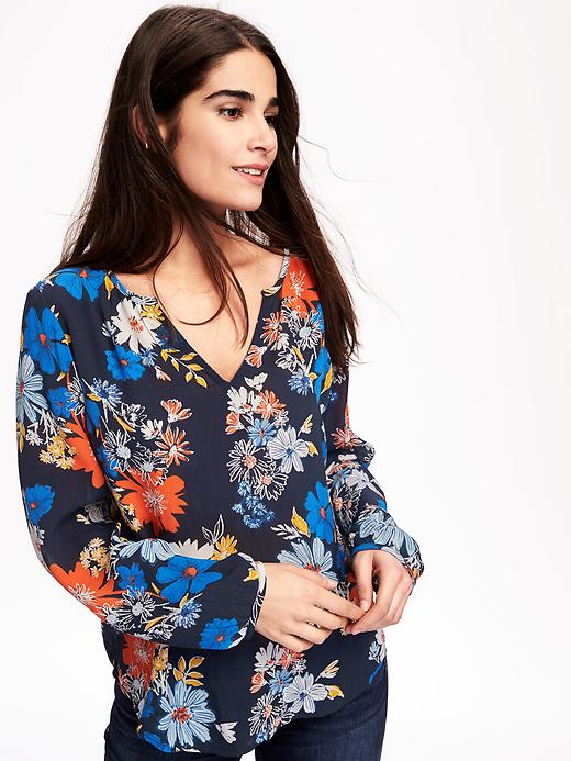 Image number 4 showing, Printed Lightweight Shirred Blouse for Women