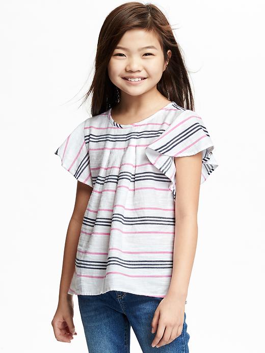 View large product image 1 of 2. Relaxed Ruffle-Sleeve Herringbone Top for Girls