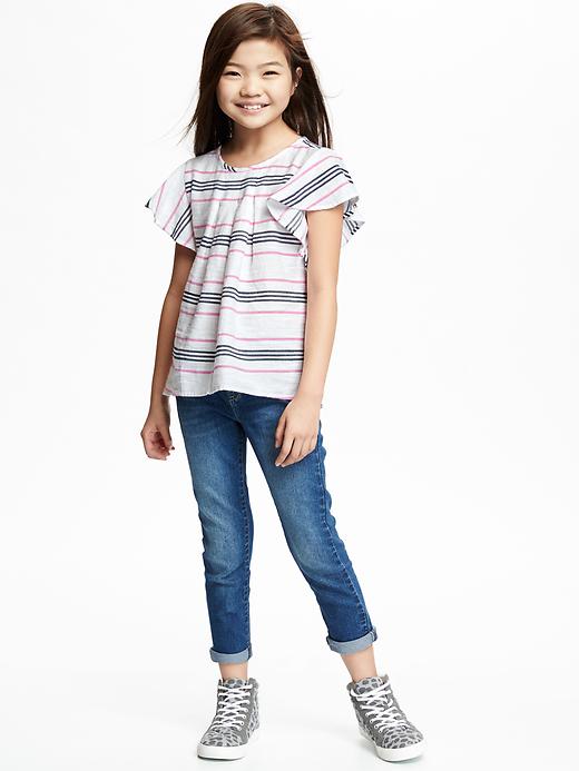 View large product image 2 of 2. Relaxed Ruffle-Sleeve Herringbone Top for Girls